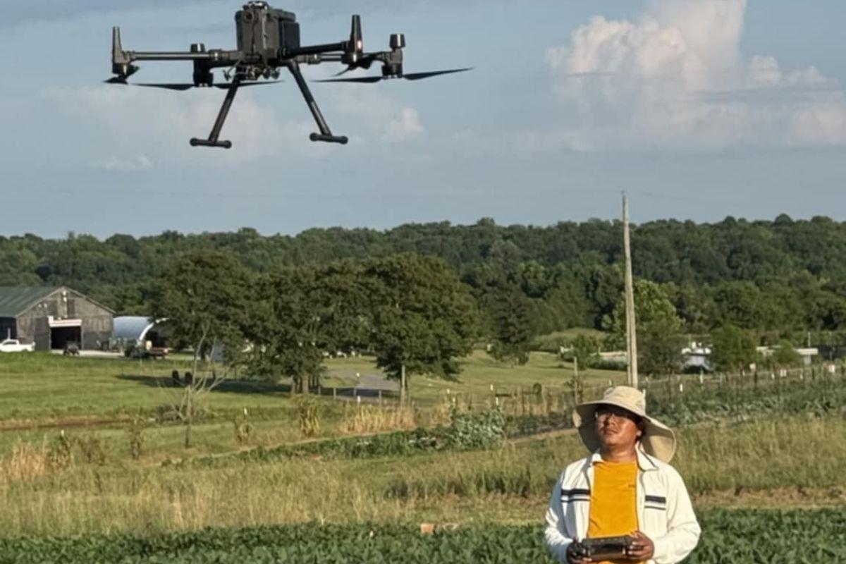 Lalit flying DJI Matrice 300RTK for monitoring soybean growth