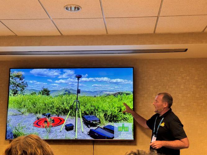 Jeremy presenting about use of Drones in vegetation monitoring