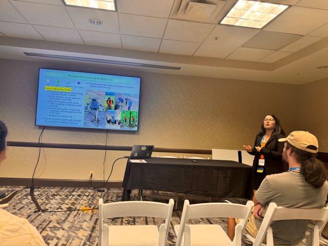 Kabita presenting about Appalachian restoration efforts and success.
